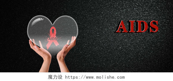 黑色手捧红丝带透明爱心世界艾滋病背景素材